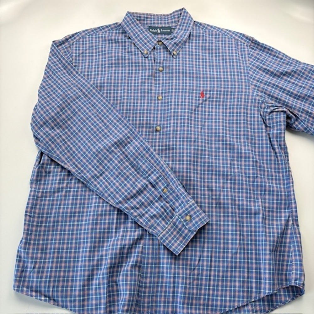 Ralph Lauren Mens Plaid Button Down Shirt Long Sleeve Red Pony Logo Size XXL